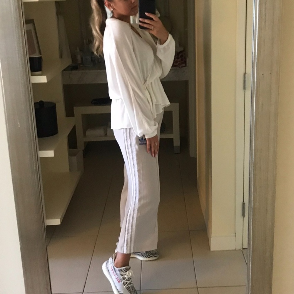 White Women's Wrap Blouse - White Long Sleeve Top